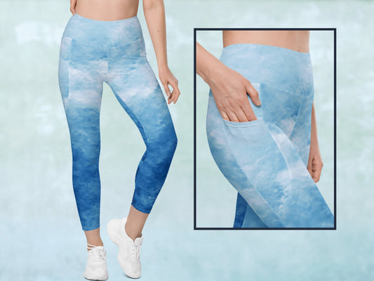 Gradient Light Blue Turbulence Pocketed Leggings