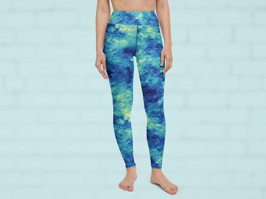 Tie Dye Water Blue Turbulence High Waisted Leggings