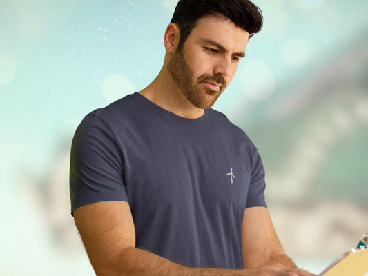 Unisex Wind Turbine Embroidery T-Shirt, Women's - Men's Wind Energy Tee, Shirt for Renewable Energy Fans, Embroidered Wind Turbine Love