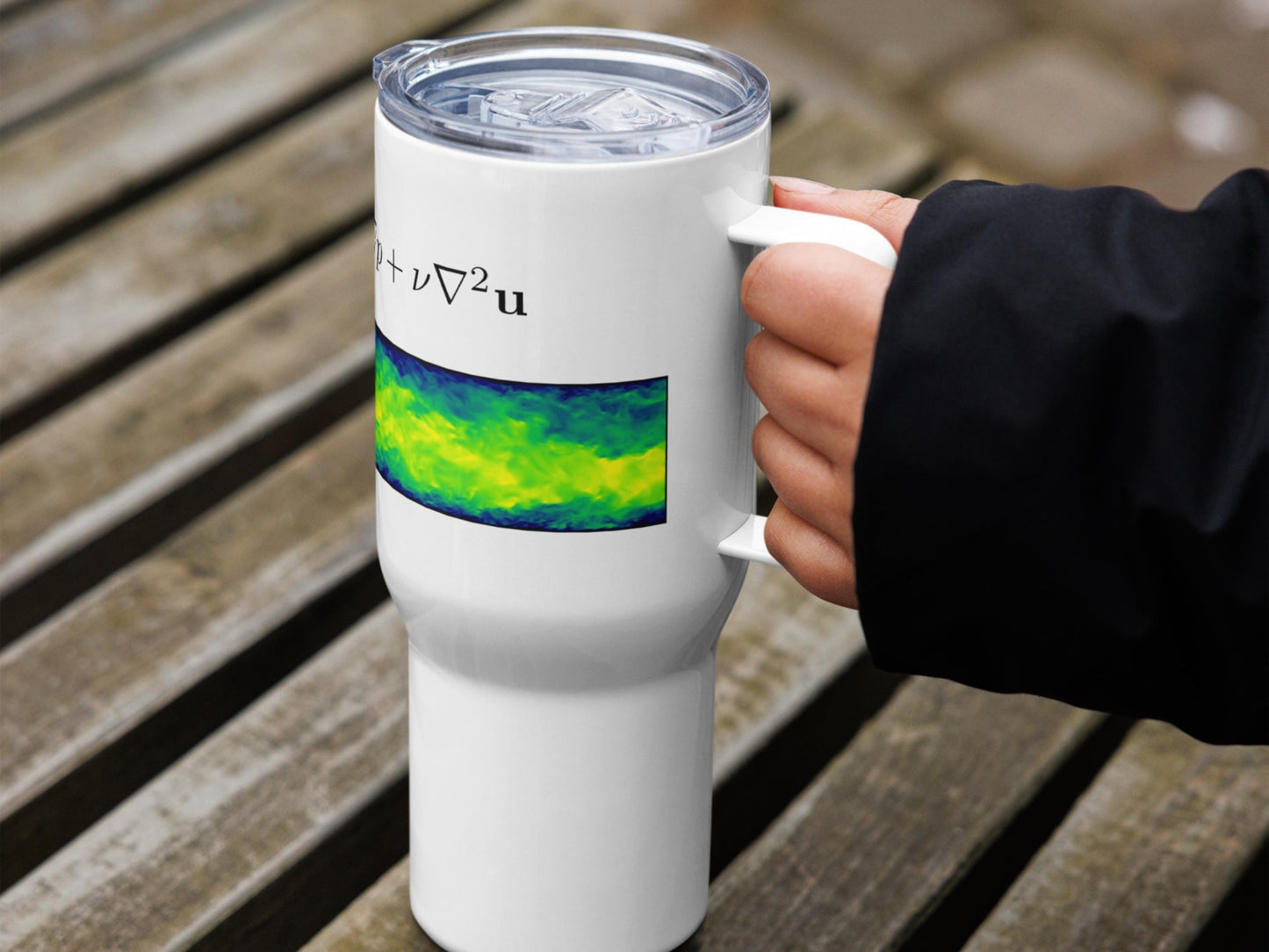 Navier-Stokes Travel Mug, 40 Oz Fluid Mechanics Coffee Mug with Handle, Flow Science Gift for Engineers, Spill-Proof Design