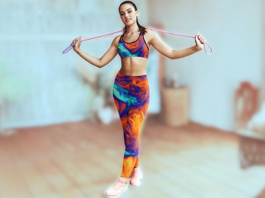 High-Waist Swirl Turbulence Workout Yoga Set, Pocketed Leggings