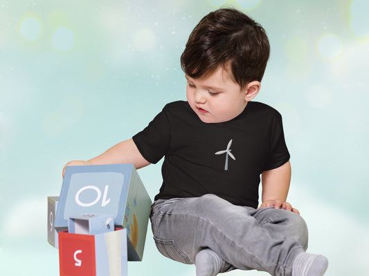 Wind Turbine Embroidery Baby Tee, Renewable Energy Toddler T-shirt, Cotton Embroidered Wind Energy Shirt for Little Ones