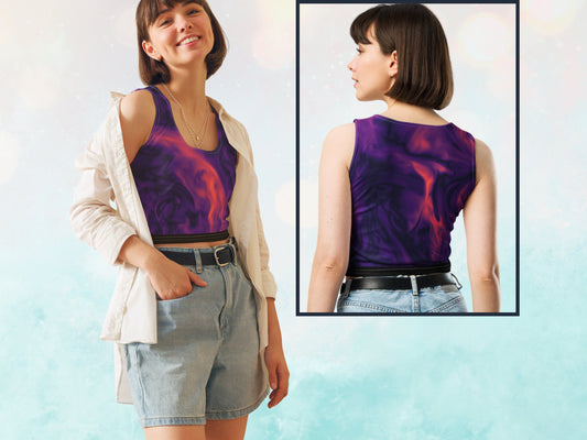 Tie-Dye Patterened Body-Hugging Cute Casual Crop Top, Gym Workout Cropped Tank Top, Athletic Yoga Shirt,Comfy Stretchy Sports Crop Shirt