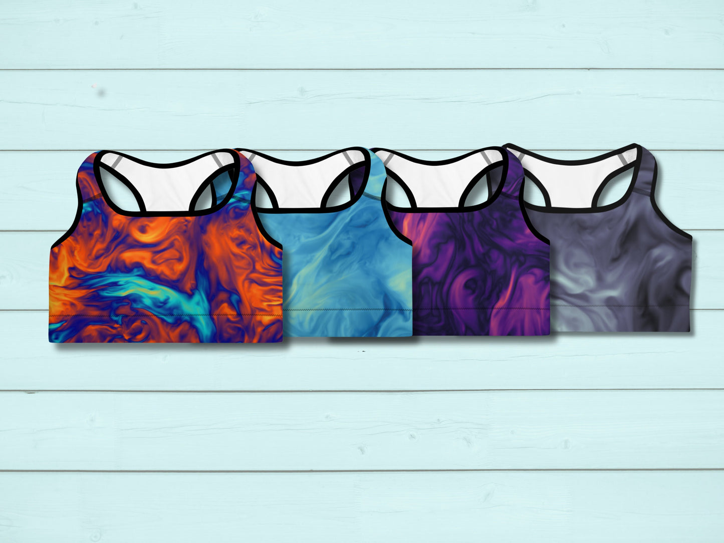 Tie Dye Patterened Padded Sports Bra, Elastic Stretchy Yoga Bra with Supporting Pads, XS to 2XL Women's Workout Exercise Bra, Athletic Bra