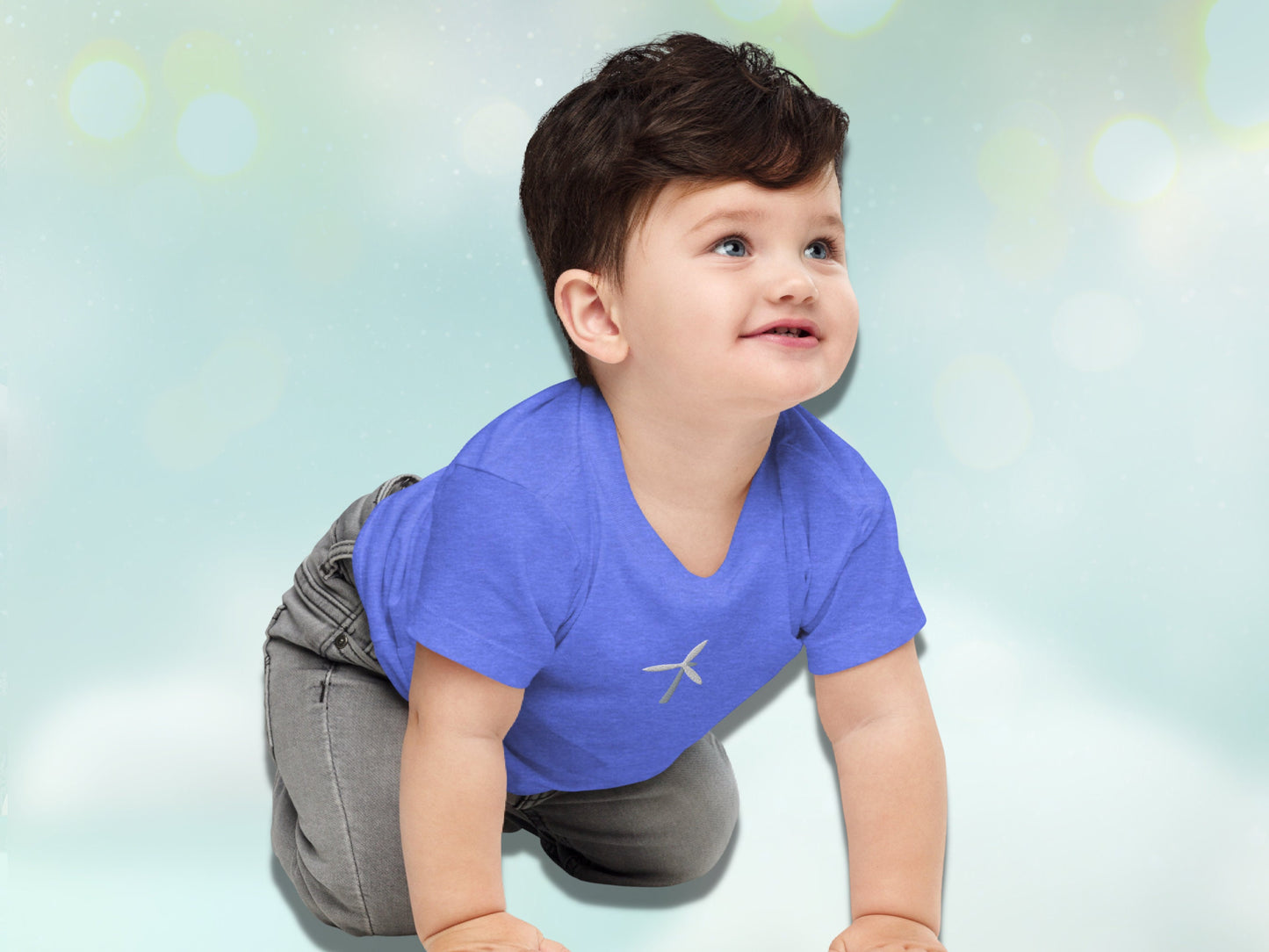 Wind Turbine Embroidery Baby Tee, Renewable Energy Toddler T-shirt, Cotton Embroidered Wind Energy Shirt for Little Ones