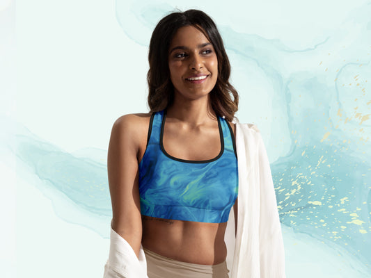 Marble Sky Blue Turbulence Padded Sports Bra