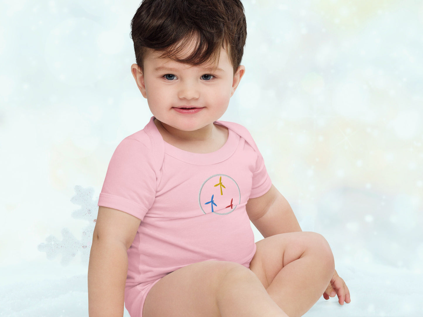 Colorful WindTurbines Embroidery Baby Onesie Bodysuit