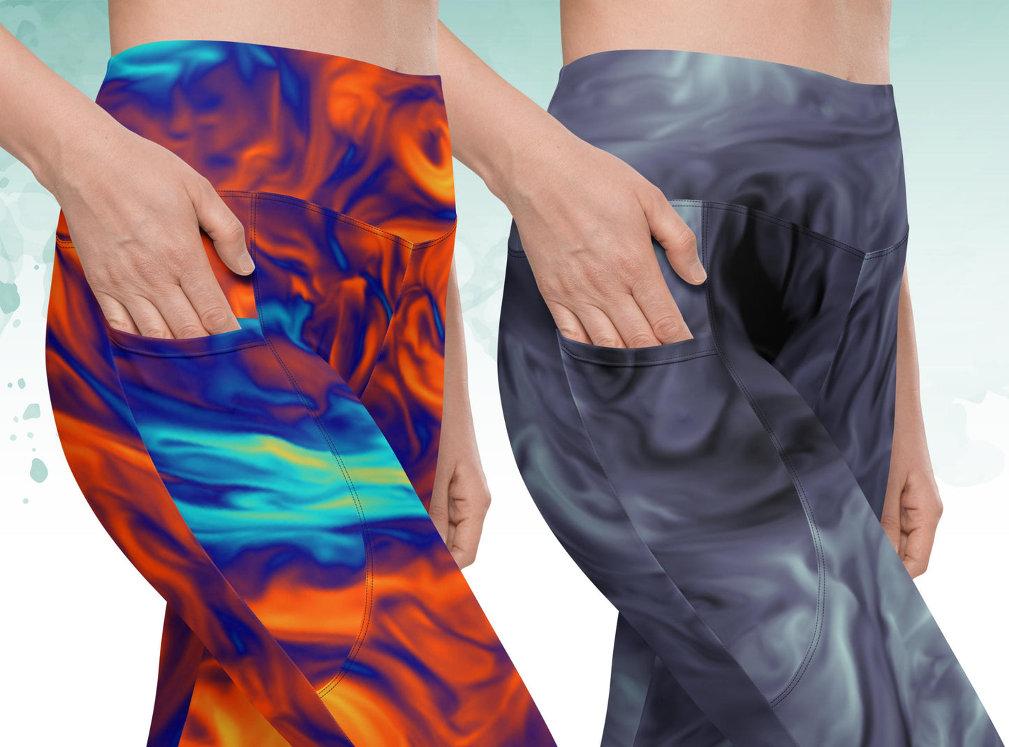 Sustainable High-Waist Tie-Dye Patterned  Leggings with Pockets,Pocketed Workout Leggings,2XS-6X Pilates Exercise Yoga Leggings for Women