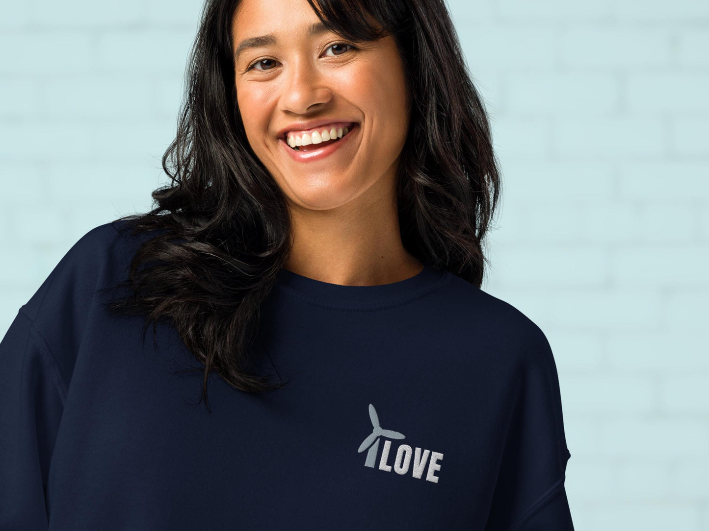 Unisex Wind Energy Embroidered Sweatshirt, Renewable Energy Cotton Pullover, Fleece Wind Turbine Crewneck Sweater, Comfy Green Energy Jumper