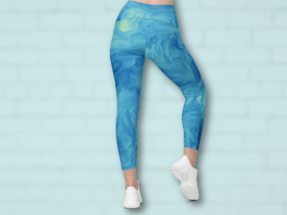 Marble Sky Blue Turbulence Pocketed Leggings