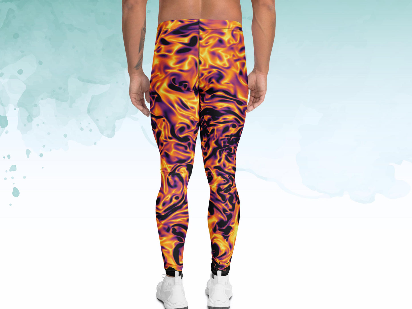 Men’s Science Print Leggings, Soft Stretchy Meggings for Workout or Layering, Bold Summer Activewear for Men, Men's Exercise Pants