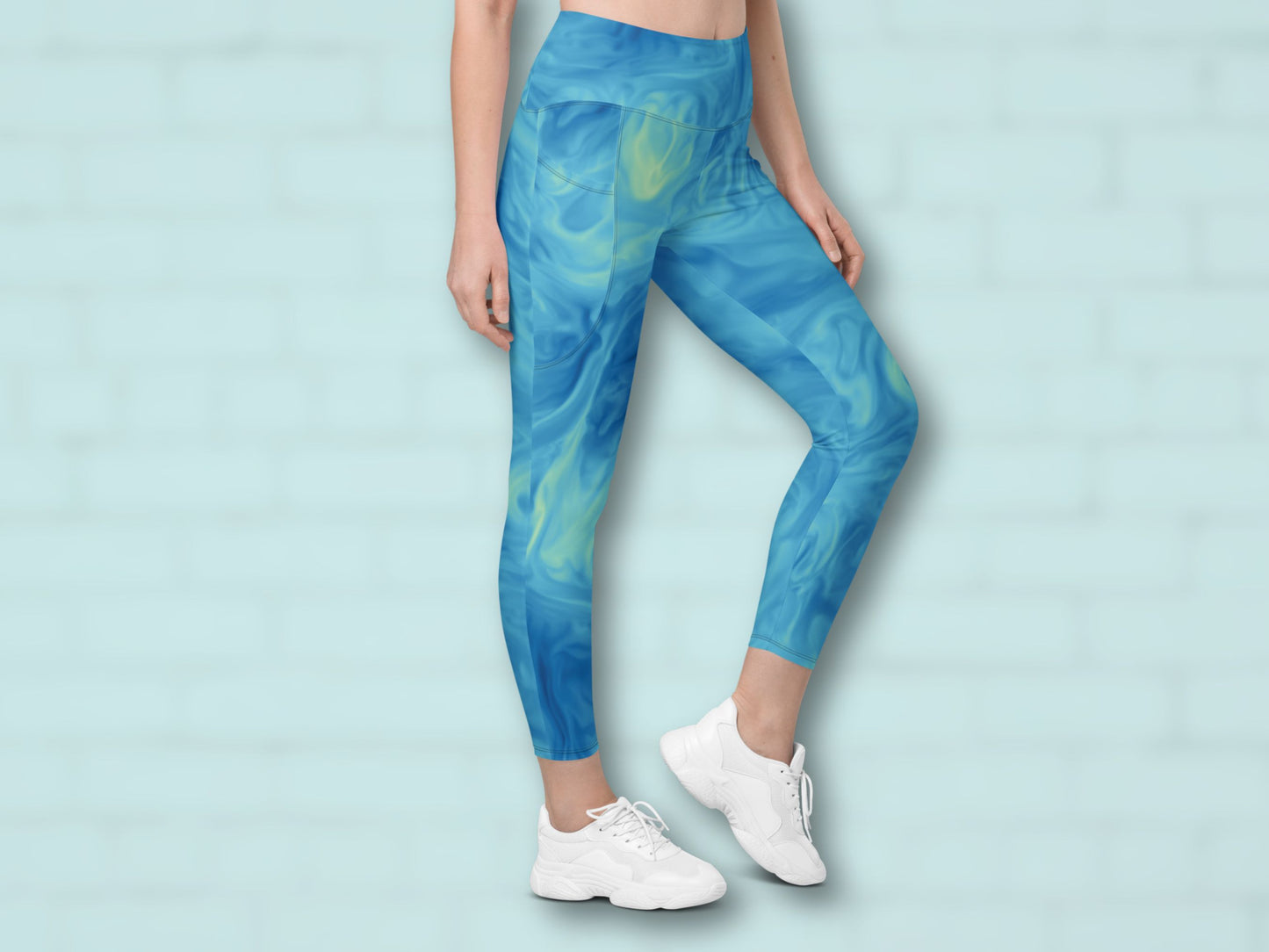 Marble Sky Blue Turbulence Pocketed Leggings