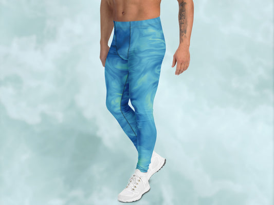 Marble Sky Blue Turbulence Men's Leggings