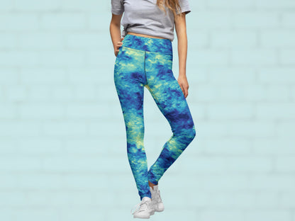Tie Dye Water Blue Turbulence High Waisted Leggings
