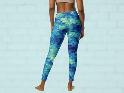 Tie Dye Water Blue Turbulence High Waisted Leggings