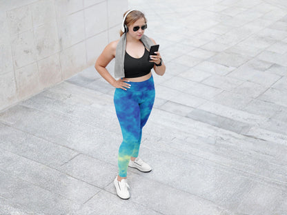 Gradient Water Blue Turbulence High Waisted Leggings