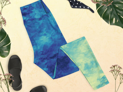 Gradient Water Blue Turbulence High Waisted Leggings