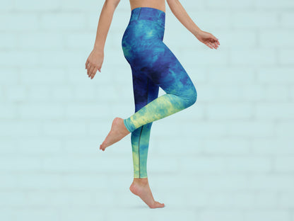 Gradient Water Blue Turbulence High Waisted Leggings