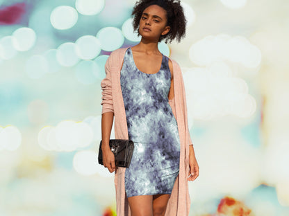 Sexy Fitted Bodycon Tie-Dye Patterned Dress, Holiday Skin Tight Dress, Unique New Year's Eve Dress, Christmas Figure Hugging Festive Dress