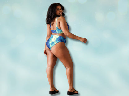 High-Waisted Bikini Plus Size Available, Sustainable Two-Piece Swimsuit  Water Color, Recycled Swim Wear for Women, Inclusive Sizing