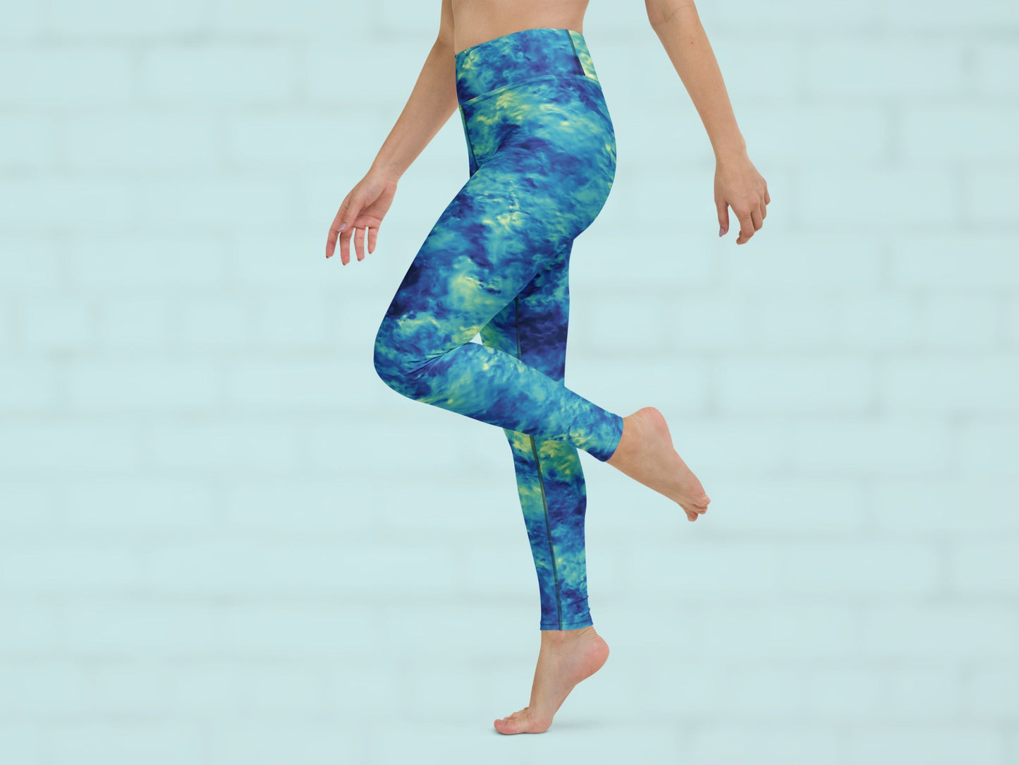 Tie Dye Water Blue Turbulence High Waisted Leggings