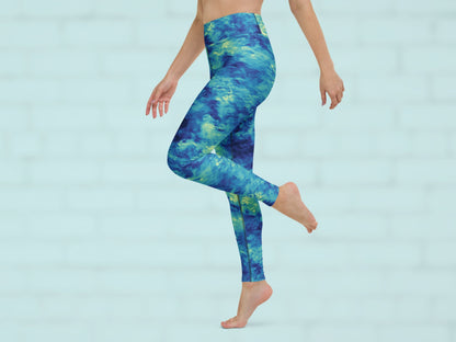 Tie Dye Water Blue Turbulence High Waisted Leggings