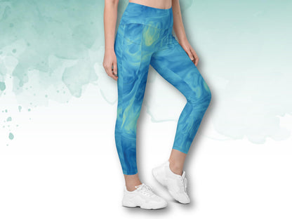 Sustainable High-Waist Tie-Dye Patterned  Leggings with Pockets,Pocketed Workout Leggings,2XS-6X Pilates Exercise Yoga Leggings for Women