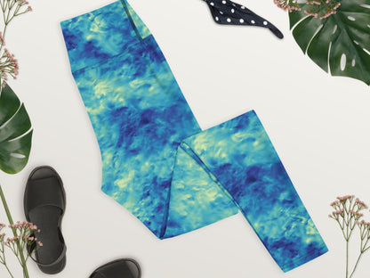 Tie Dye Water Blue Turbulence High Waisted Leggings