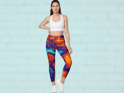 Marble Fire and Ice Turbulence Pocketed Leggings