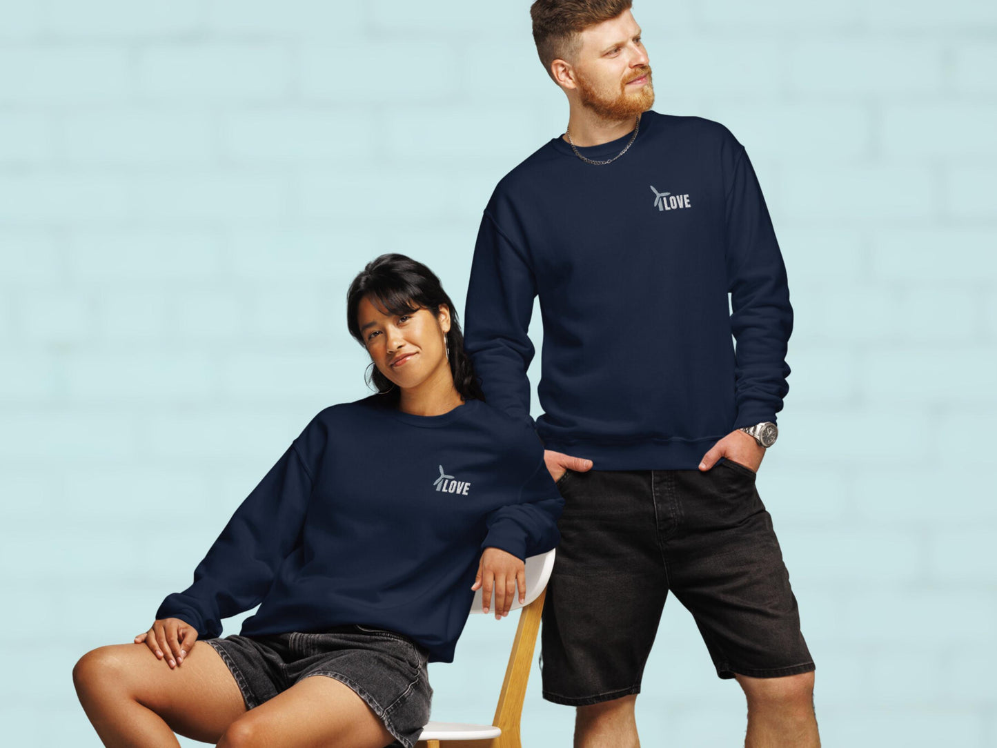 Unisex Wind Energy Embroidered Sweatshirt, Renewable Energy Cotton Pullover, Fleece Wind Turbine Crewneck Sweater, Comfy Green Energy Jumper