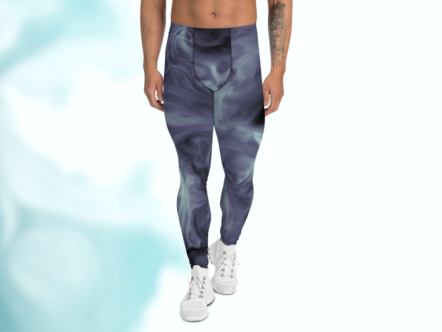Tie-dye Patterned Meggings for Workout Yoga Running, Stretchy Leggings for Him, Men's Athletic Thermal Base Layer Exercise Compression Pants