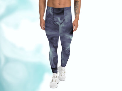 Tie-dye Patterned Meggings for Workout Yoga Running, Stretchy Leggings for Him, Men's Athletic Thermal Base Layer Exercise Compression Pants