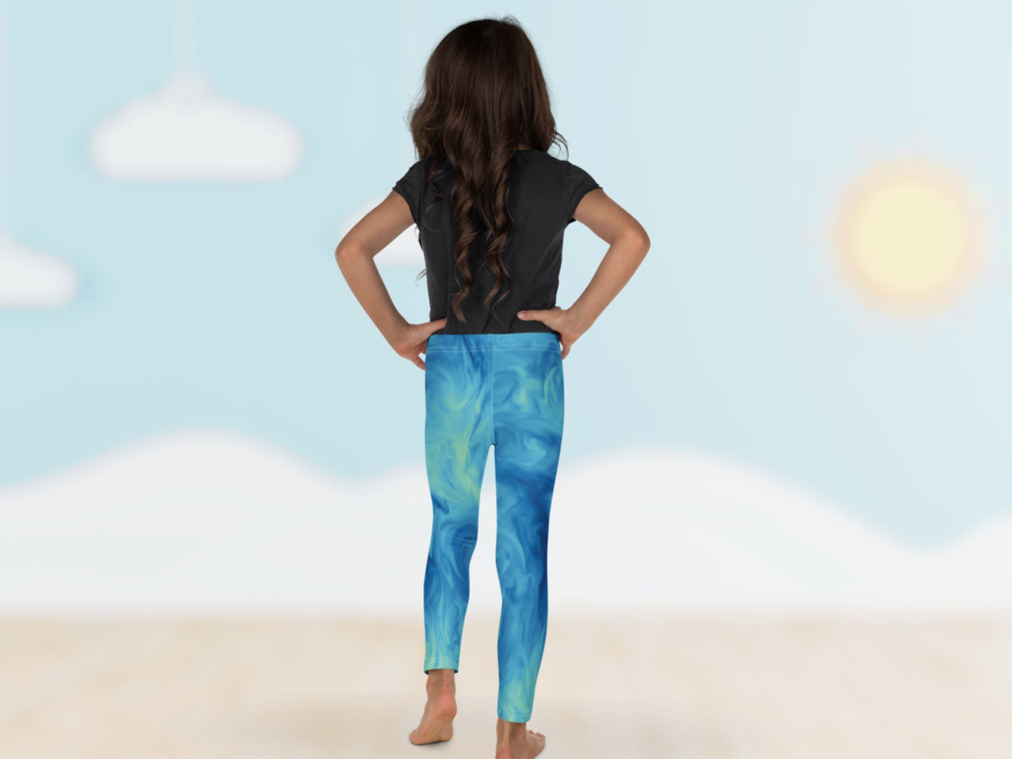 Marble Sky Blue Turbulence  Kids Leggings