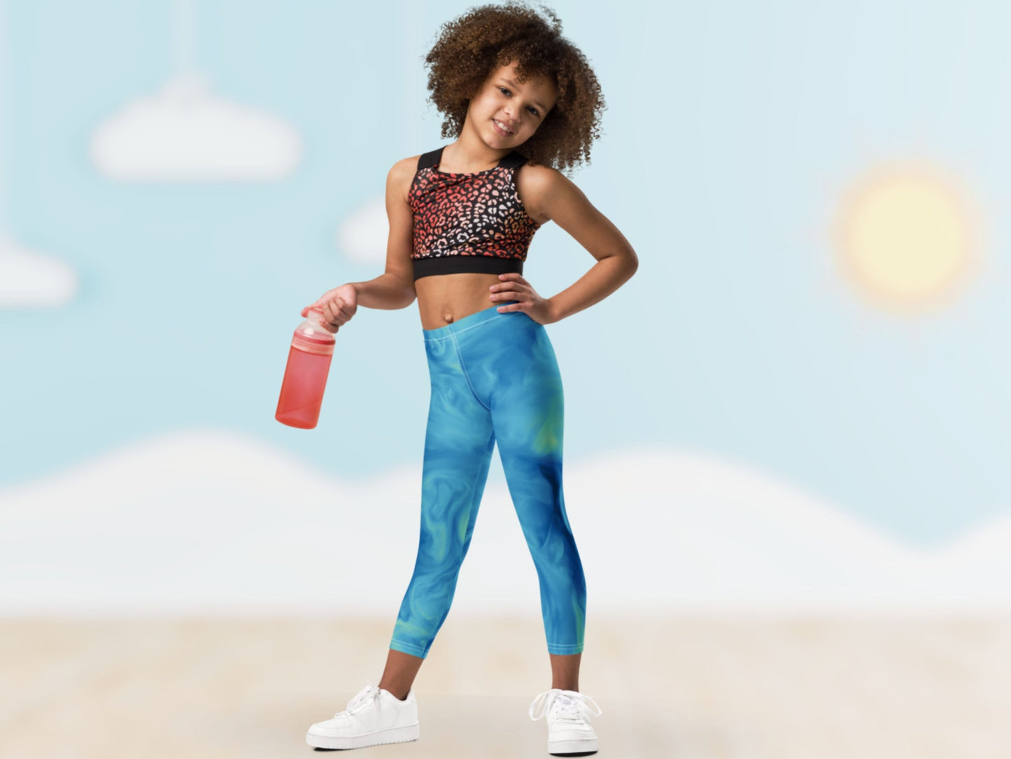 Marble Sky Blue Turbulence  Kids Leggings