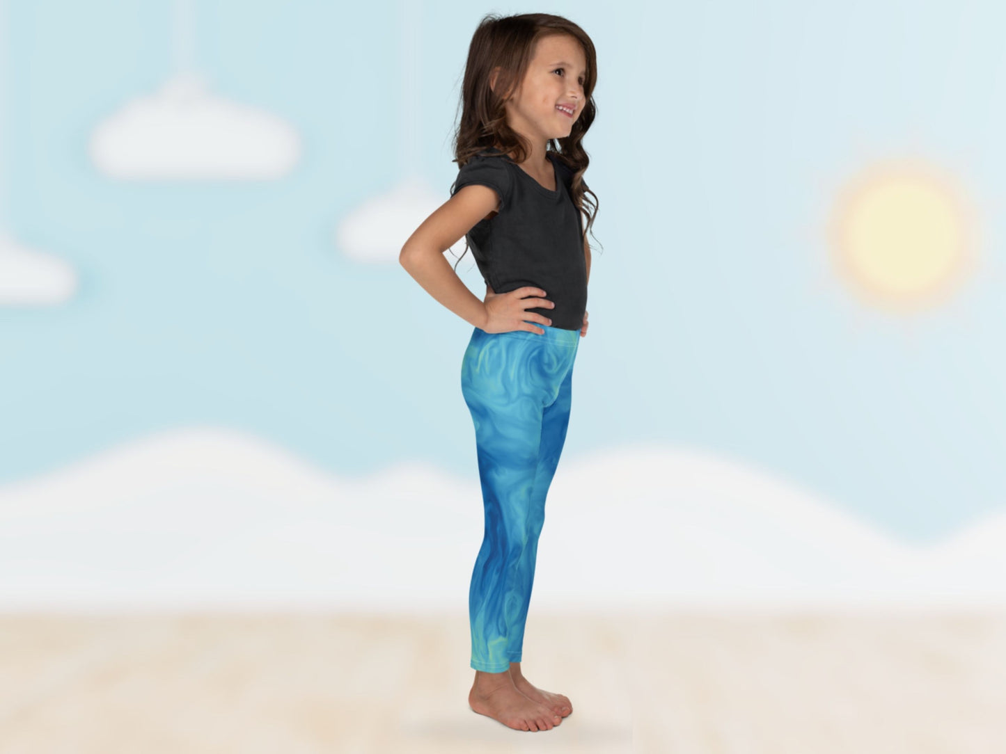 Marble Sky Blue Turbulence  Kids Leggings