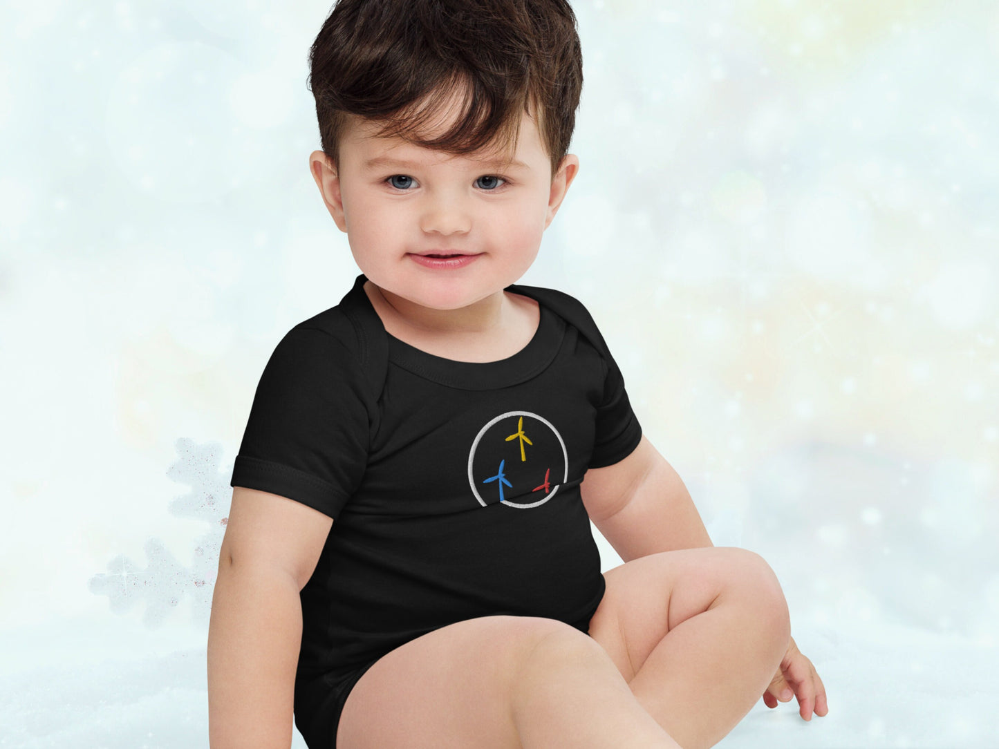 Colorful WindTurbines Embroidery Baby Onesie Bodysuit