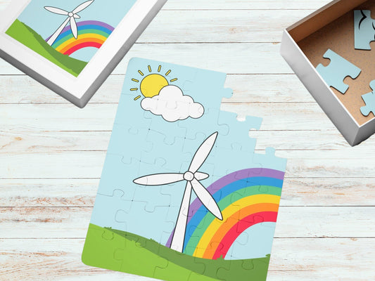 Wind Energy Puzzle for Children, Holiday Gift Idea for Toddlers, Large Pieces Puzzle for Young Kids, Montessori Christmas Gift for Kids.