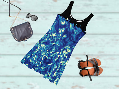 Science Print Skater Dress – Flowy, Flirty, Sleeveless Summer Style, Vacation-Ready, Eye-Catching Fluid Pattern, Lightweight & Soft