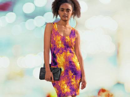 Sexy Fitted Bodycon Tie-Dye Patterned Dress, Holiday Skin Tight Dress, Unique New Year's Eve Dress, Christmas Figure Hugging Festive Dress