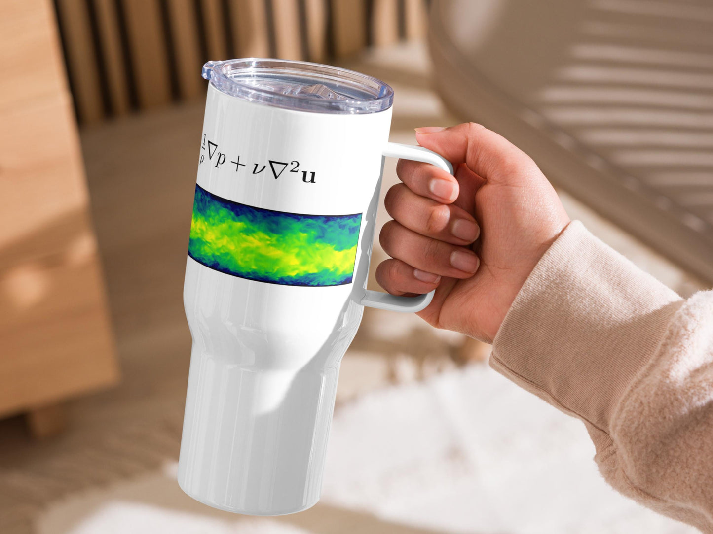 Navier-Stokes Travel Mug, 40 Oz Fluid Mechanics Coffee Mug with Handle, Flow Science Gift for Engineers, Spill-Proof Design