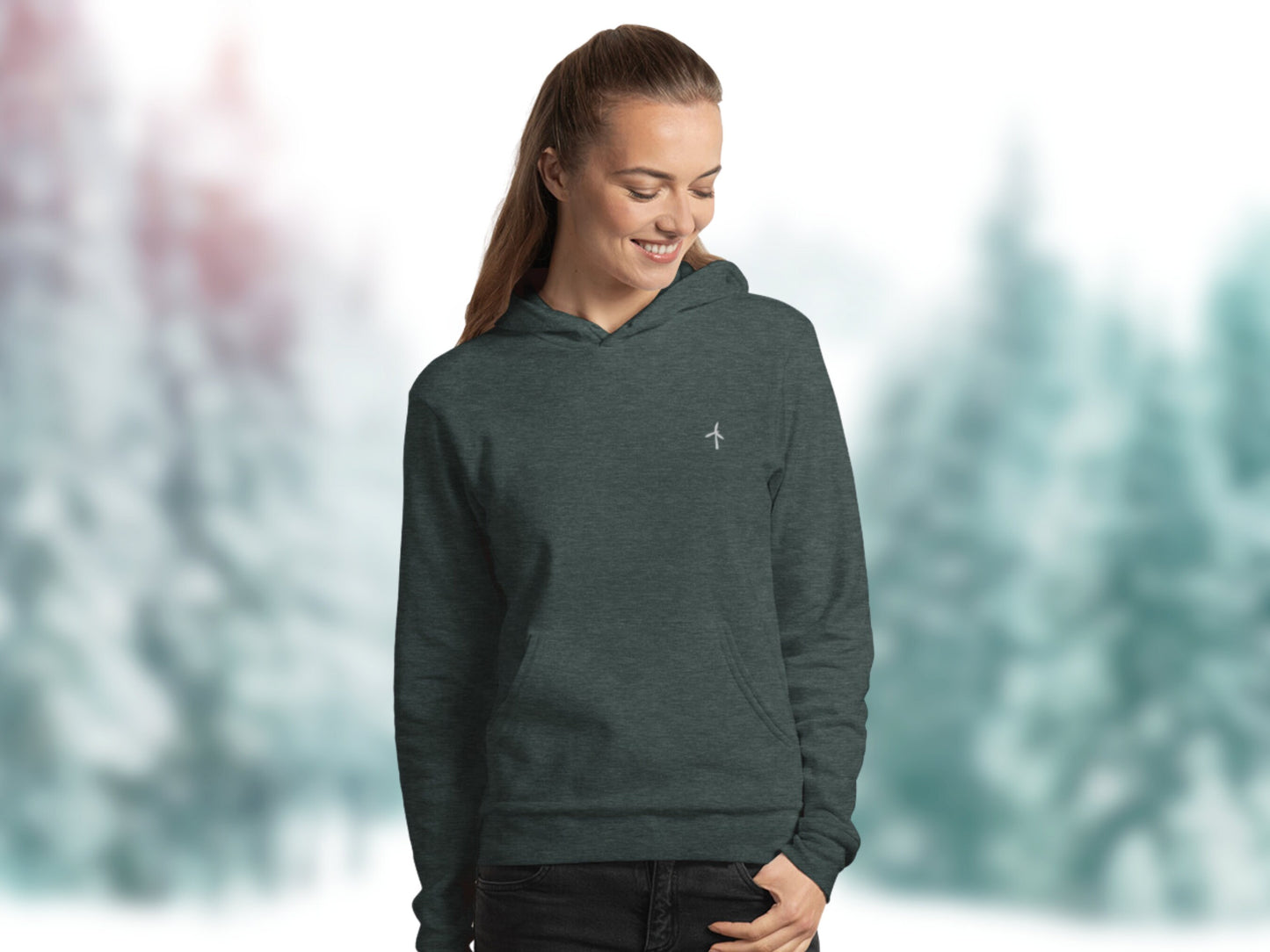 Wind Energy Embroidery Unisex Hoodie, Hooded Cotton Sweatshirt with Embroidered Wind Turbine, Renewables Supporters Pullover, Fleece Hoodie