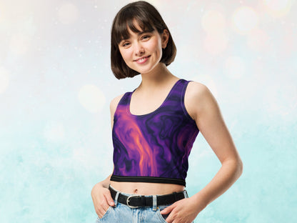 Tie-Dye Patterened Body-Hugging Cute Casual Crop Top, Gym Workout    Cropped Tank Top, Athletic Yoga  Shirt,Comfy Stretchy Sports Crop Shirt