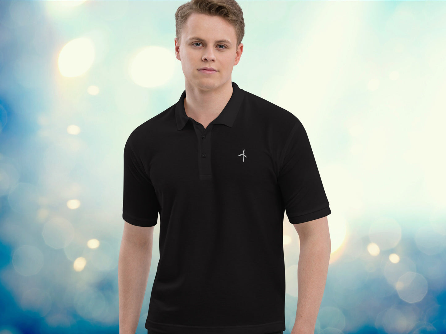 Wind Turbine Embroidered Men's Polo Shirt