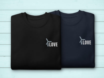 Unisex Wind Energy Embroidered Sweatshirt, Renewable Energy Cotton Pullover, Fleece Wind Turbine Crewneck Sweater, Comfy Green Energy Jumper