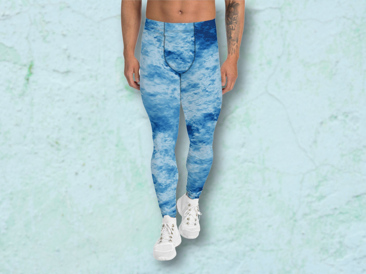Soft Stretchy Men's Leggings for workout  yoga or everyday wear ,Tie-Dye like Patterned Meggings, Under Shorts Layer Leggings for Men