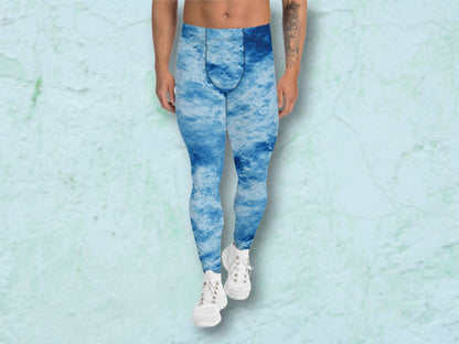 Soft Stretchy Men's Leggings for workout  yoga or everyday wear ,Tie-Dye like Patterned Meggings, Under Shorts Layer Leggings for Men