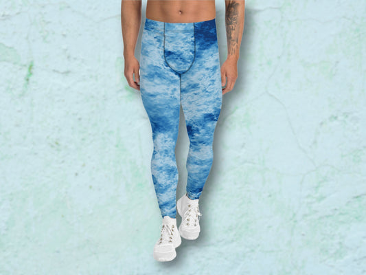 Soft Stretchy Men's Leggings for workout  yoga or everyday wear ,Tie-Dye like Patterned Meggings, Under Shorts Layer Leggings for Men