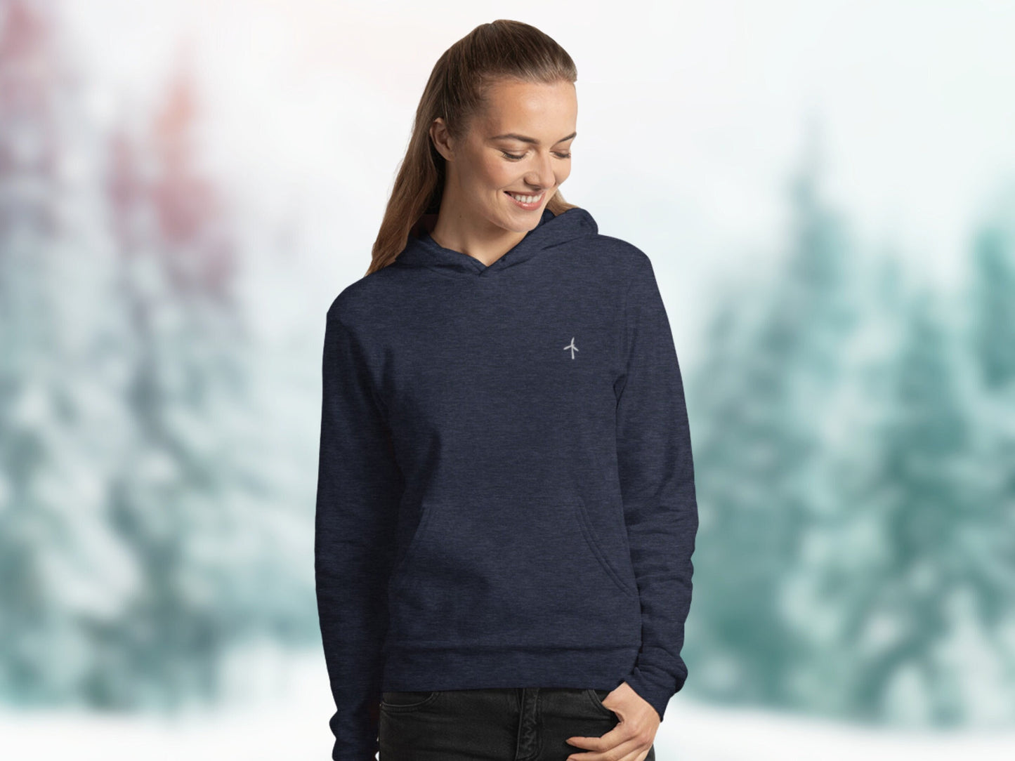 Wind Energy Embroidery Unisex Hoodie, Hooded Cotton Sweatshirt with Embroidered Wind Turbine, Renewables Supporters Pullover, Fleece Hoodie