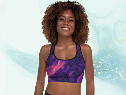 Tie Dye Patterened Padded Sports Bra, Elastic Stretchy Yoga Bra with Supporting Pads, XS to 2XL Women's Workout Exercise Bra, Athletic Bra