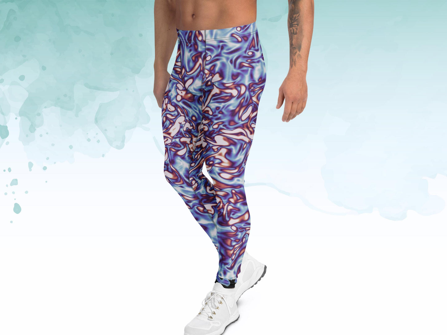Men’s Science Print Leggings, Soft Stretchy Meggings for Workout or Layering, Bold Summer Activewear for Men, Men's Exercise Pants